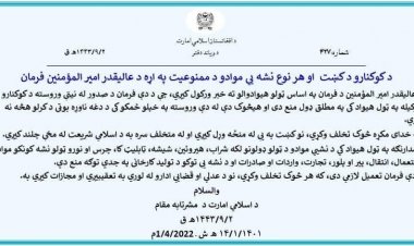 اسلامي امارت افغانستان کې د کوکنارو پر کرکیله بندیز ولګاوه